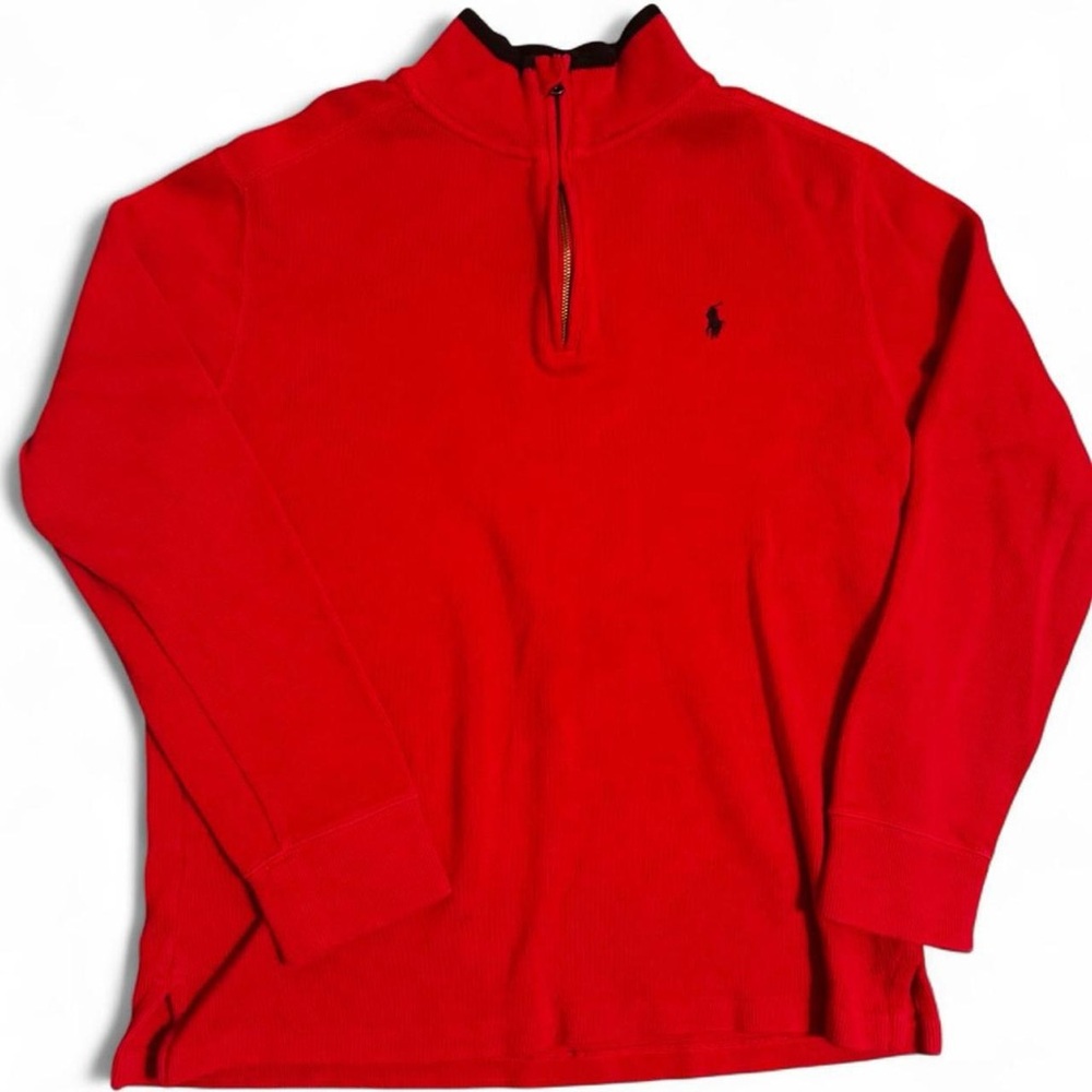 Boys Polo Ralph Lauren Luxury Jersey 
Quarter Zip Pullover Red Large 14-16